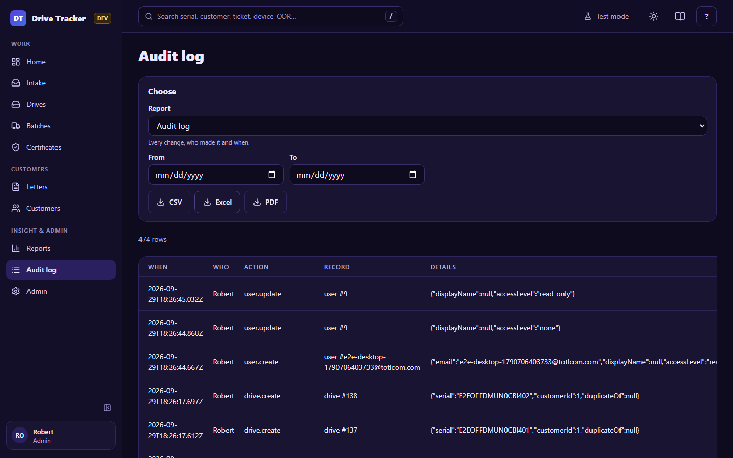 Audit log
